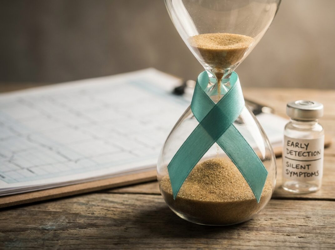 Teal ribbon on running hourglass 202609041349
